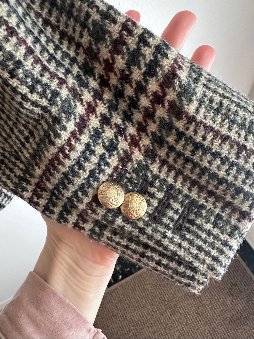 J. Crew Houndstooth Plaid Blazer in Gray, Cream & Burgundy - Picture 5 of 8